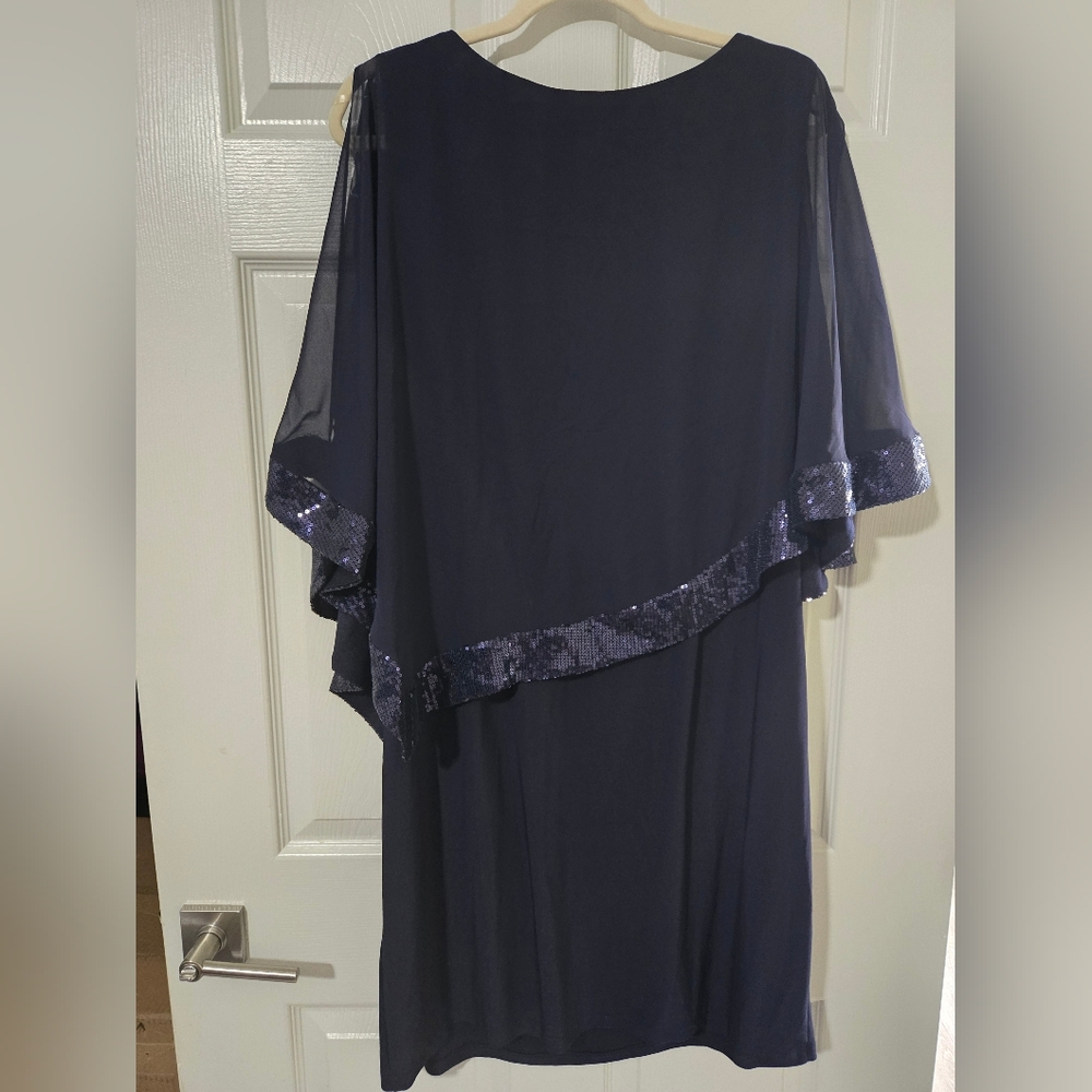 Dress Barn Asymmetrical Navy Dress with Sequin Detail